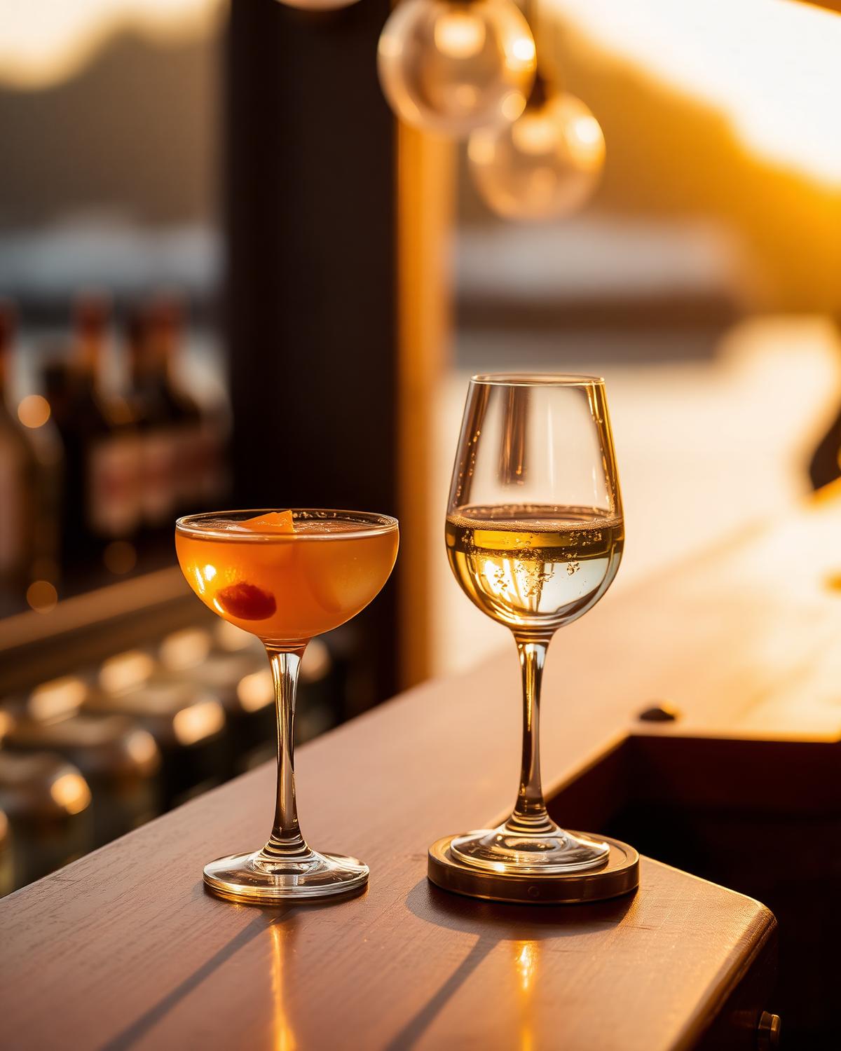 Cocktail und Wein an der Bar